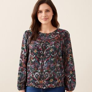LOFT Women’s Small Boho Paisley Floral Fall Blouse